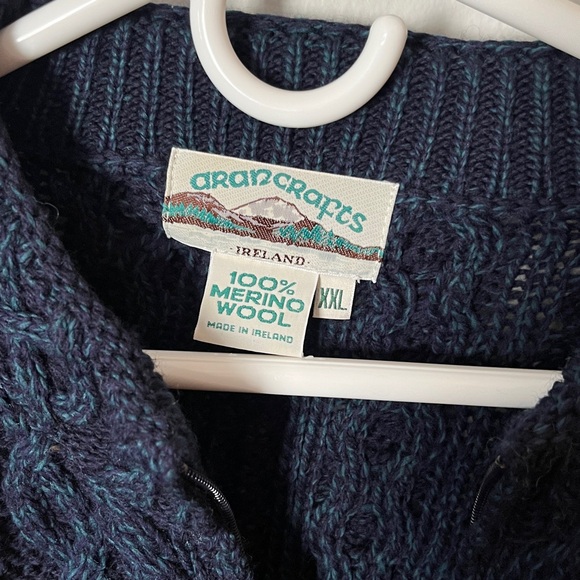 Aran Crafts 100% Merino Wool  Men's Dark Blue Zip-Up Sweater size XXL - Picture 3 of 6